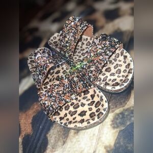 Leopard Print Glitter Sandals